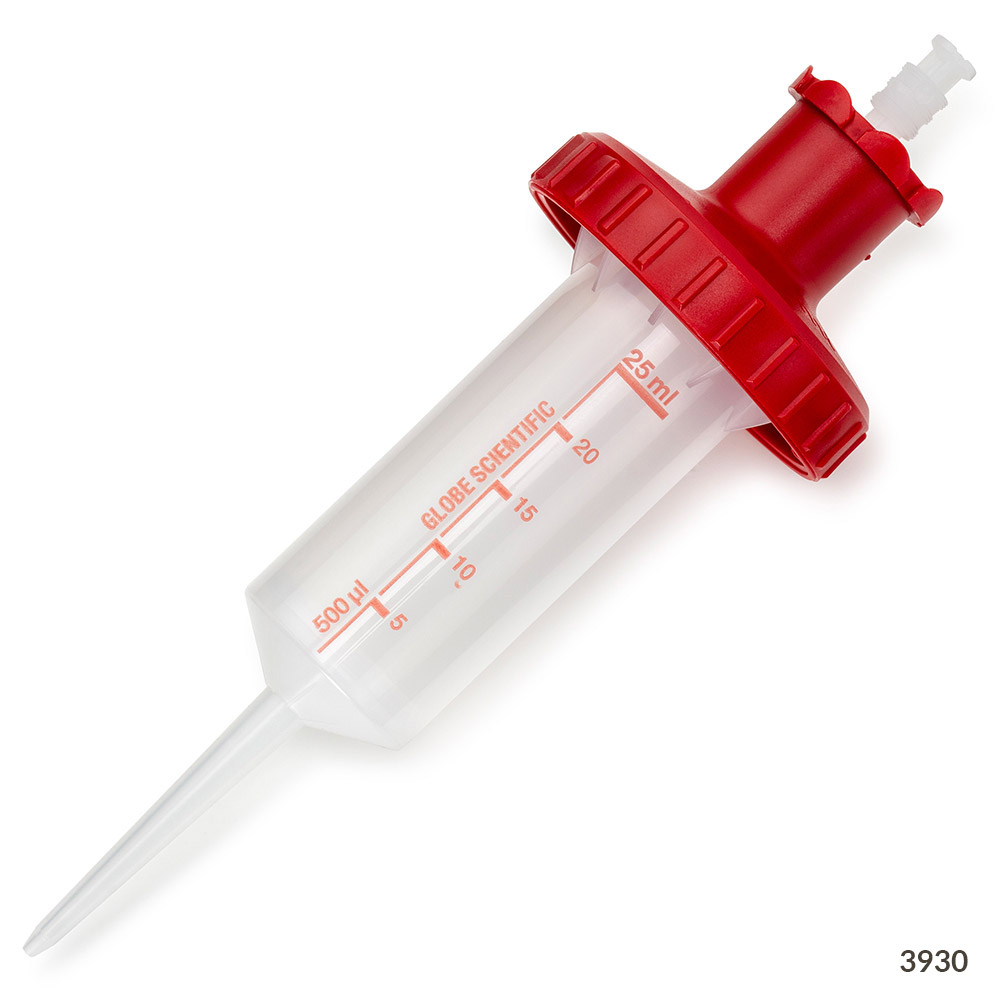 Globe Scientific Adapter for 25mL RV-Pette PRO Dispenser Tips, Red Repeater Pipet; Dispenser Tip; Syringe Tip; Dispenser Syringe; positive displacement